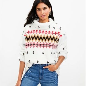 Loft Fair Isle Mock Neck Sherpa Top